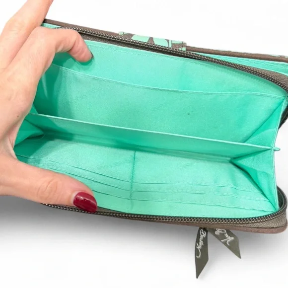 Vera Bradley Teal and Brown Leaf Wallet - Picture 7 of 11